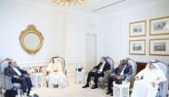 President of the Association of Secretaries-General of Arab Parliaments and the Secretary-General of the Shura Council H E Dr. Ahmed bin Nasser Al Fadala (second left) meeting Secretary-General of the Asian Parliamentary Assembly H E Mohammad Reza Majidi in Doha yesterday. 
