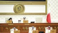 Speaker of the Shura Council H E Hassan bin Abdullah Al Ghanim chairing an ordinary weekly session of the council at Tamim bin Hamad Hall yesterday.