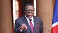 (Files) Namibian President Hage Geingob speaks during a joint press conference in Pretoria on April 20, 2023. (Photo by Phill Magakoe / AFP)