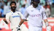 India's Jasprit Bumrah celebrates after taking wicket of England's Ben Foakes (R) at the YS Rajasekhara Reddy Cricket Stadium in Visakhapatnam on February 5, 2024. (Photo by Dibyangshu Sarkar / AFP)