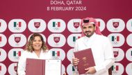 Qatar Olympic Committee President H E Sheikh Joaan bin Hamad Al Thani with Mexican Olympic Committee President Maria Jose Alcala.
