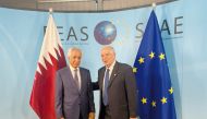 Minister of State for Foreign Affairs H E Sultan bin Saad Al Muraikhi with EU foreign  policy chief H E Josep Borrell in Brussels. 