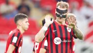 Roger Guedes celebrates after scoring Al Rayyan's second goal against Al Shamal. 