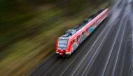A regional train of German railway operator Deutsche Bahn DB drives past the freight station in Hagen, western Germany on March 11, 2024. Photo by Ina FASSBENDER / AFP