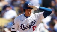 Shohei Ohtani #17 of the Los Angeles Dodgers looks on during his at bat in the seventh inning of a game against the St. Louis Cardinals at Dodger Stadium on March 28, 2024 in Los Angeles, California. (Photo by Sean M. Haffey / GETTY IMAGES NORTH AMERICA / Getty Images via AFP)
