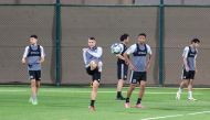 Al Arabi players during a training session yesterday.