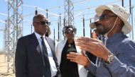 Namibian Minister of Mines and Energy Tom Alweendo (1st L) visits the Auas substation in Windhoek, Namibia, on April 26, 2024. (Photo by Musa C Kaseke/Xinhua)
