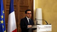 France's Foreign Minister Stephane Sejourne speaks during a press conference at the Pine Palace in Beirut on April 28, 2024. (Photo by anwar amro / AFP)
