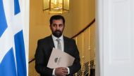 Scotland's First Minister Humza Yousaf arrives to announce his resignation during a statement, at Bute House, in Edinburgh, on April 29, 2024. (Photo by Andrew Milligan / POOL / AFP)
