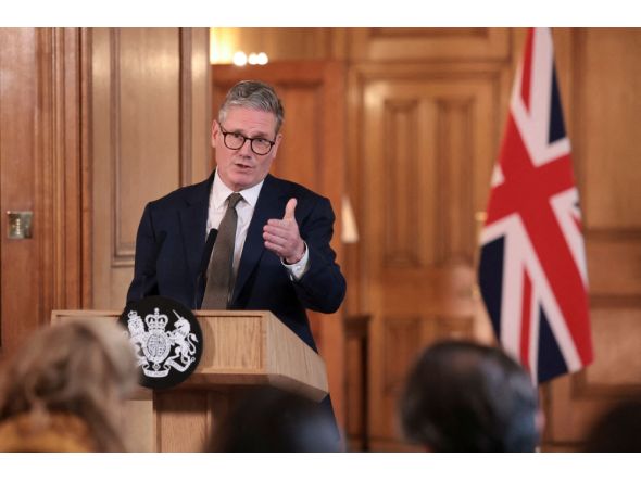 Britain's Prime Minister Keir Starmer holds a press conference at the end of his cabinet's first meeting in Downing Street in London on July 6, 2024. (Photo by Claudia Greco / Pool/ AFP)  