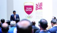 QOC President H E Sheikh Joaan bin Hamad Al Thani speaks during the reception.