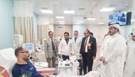 Ambassador of India to Qatar H E Vipul along with others during the blood donation campaign.