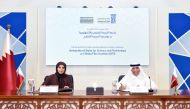President of UDST Dr. Salem Al Naemi (right) and CEO of DFI Fatma Hassan Al Remaihi during the agreement sighing ceremony.