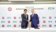 ECA Chairman Nasser Al Khelaifi and UEFA President Aleksander Ceferin during the signing ceremony. 