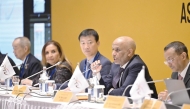 Asian Table Tennis Union President Khalil bin Ahmed Al Mohannadi (second right) speaks during the General Assembly held in Astana, Kazakhstan.
