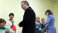 Georgian oligarch Bidzina Ivanishvili votes in the country's parliamentary elections at a polling station in Tbilisi on October 26, 2024. (Photo by Giorgi ARJEVANIDZE / AFP)