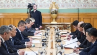 In this handout picture released by the Russian Foreign Ministry on November 1, 2024, Russian Foreign Minister Sergei Lavrov and North Korean Foreign Minister Choe Son Hui hold a meeting in Moscow. Photo by RUSSIAN FOREIGN MINISTRY / AFP.