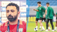 (Left) Al Wakrah coach Ali Rahma Al Marri during a press conference, (Right) Al Wakrah players take part in a training session.