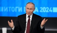 Russian President Vladimir Putin holds his annual end-of-year press conference in Moscow on December 19, 2024. Photo by Alexander NEMENOV / AFP.

