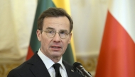 Prime Minister of Sweden Ulf Kristersson gives a statement as he arrives ahead of the summit of the Baltic Sea NATO countries at the Presidential Palace in Helsinki, Finland, on January 14, 2025. (Photo by Vesa Moilanen / Lehtikuva / AFP) / Finland OUT
