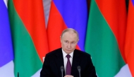 Russia's President Vladimir Putin attends a signing ceremony and a press conference following a meeting with his Belarusian counterpart at the Kremlin in Moscow on March 13, 2025. (Photo by Maxim Shemetov / POOL / AFP)
