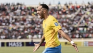Gabon's #9 Pierre-Emerick Aubameyang celebrates after scoring a goal during the FIFA World Cup 2026 Africa qualifiers group F football match between Kenya and Gabon at the Nyayo National Stadium in Nairobi on March 23, 2025. (Photo by SIMON MAINA / AFP)
