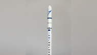 (Files) A model of the Isar Aerospace mini-rocket, is pictured in Munich, southern Germany, on June 8, 2021. (Photo by Christof Stache / AFP)