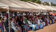Women gather to pay their respects at the funeral ceremony of guitarist and singer Amadou Bagayoko in Bamako on April 6, 2025. (Photo by Ousmane Makaveli / AFP)

