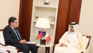 Minister of Transport H E Sheikh Mohammed bin Abdulla bin Mohammed Al Thani with Moroccan Minister of Transport and Logistics H E Abdessamad Kayouh yesterday on the sidelines of the International Civil Aviation Organization Facilitation Conference. 