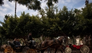 Tourists visit the town of Malaga in a horse-drawn carriage on February 10, 2025. Photo by JORGE GUERRERO / AFP