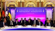 (From L) Germany's Chancellor Friedrich Merz, France's President Emmanuel Macron, Ukraine's President Volodymyr Zelensky, Britain's Prime Minister Keir Starmer and Poland's Prime Minister Donald Tusk attend a meeting of the 
