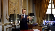 (FILES) A wax statue of French President Emmanuel Macron is seen at the Musee Grevin in Paris on June 2, 2022.(Photo by Thomas COEX / AFP)