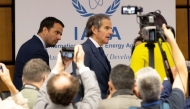 Rafael Grossi (C), Director General of the International Atomic Energy Agency (IAEA), arrives for the IAEA's Board of Governors meeting at the agency's headquarters in Vienna, Austria on June 16, 2025. (Photo by Joe Klamar / AFP)