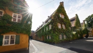 A general view of the streets at the Fuggerei in Augsburg, southern Germany is pictured on April 1, 2025. Photo by Michaela Stache/ AFP
