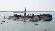 This picture taken on June 23,2025 shows the island of San Giorgio Maggiore, in Venice lagoon, northern Italy. Venice will host the wedding of Amazon Founder and CEO Jeff Bezos and journalist Lauren Sanchez with more than 200 guests expected to attend. (Photo by Stefano Rellandini / AFP)