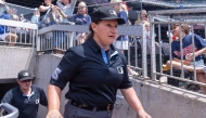 Umpire Jen Pawol #95 takes the field before a game between the Atlanta Braves Miami Marlins at Truist Park on August 9, 2025 in Atlanta, Georgia. (Photo by Brett Davis / GETTY IMAGES NORTH AMERICA / Getty Images via AFP)
