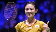 Japan's Tomoka Miyazaki poses after winning agianst Turkiye's Neslihan Arin on August 26, 2025. (Photo by Bertrand Guay / AFP)