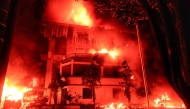 The building of Makassar City Council is set on fire during a protest in Makassar, South Sulawesi, on August 29, 2025. Photo by Daeng Mansur / AFP