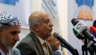 Yemen's Houthi-led government's Prime Minister Ahmed Al-Rahawi speaks during a press conference in Sanaa on June 22, 2025. (Photo by Mohammed Huwais / AFP)