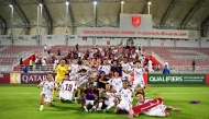 Qatar U-23 players celebrate after defeating India yesterday. 