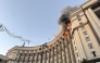 This handout photograph taken and released by Ukrainian State Emergency Service on September 7, 2025, shows a fire at the Ukrainian government building in Kyiv, following an overnight Russian attack. (Photo by Handout / Ukrainian State Emergency Service / AFP)