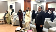 Commodore Sheir Wali Khan, Defence Attaché at the Embassy of Pakistan to Qatar; Principal of PISQ, Chaudhry Muhammad Afzal; and other officials and guests during the event.