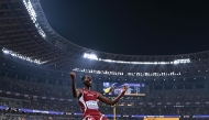 Qatar’s Ismail Abakar celebrates after qualifying for the men’s 400m hurdles final. AFP

