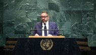 San Marino's Foreign and Political Affairs Minister Luca Beccari addresses the United Nations General Assembly at UN headquarters in New York City on September 27, 2025. (Photo by Charly Triballeau / AFP)