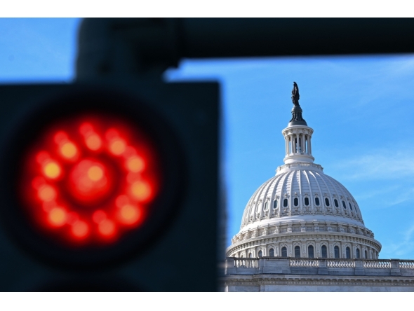 A view of the US Capitol building on the third day of the US government shutdown in Washington, DC, on October 3, 2025. (Photo by Alex Wroblewski / AFP)
