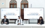 Assistant Undersecretary for Climate Change Affairs at the Ministry of Environment and Climate Change, Engineer Ahmed Mohammed Al-Sada (centre) and Executive Director of Earthna, Dr. Gonzalo Castro de la Mata (left) addressing the press conference yesterday. Pic: Salim Matramkot/The Peninsula
