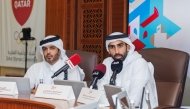 QBF President Mohamed Saad Al Mughaseeb (left) and Qatar School Sports Association President Sheikh Khalifa bin Khalid Al Thani during the press conference.