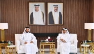QC Chairman, Sheikh Khalifa bin Jassim bin Mohammed Al Thani and Vice President of the Federation of UAE Chambers, Abdullah bin Sultan Al Owais during the meeting.