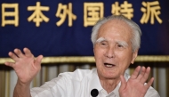 Former Japanese prime minister Tomiichi Murayama answers questions during a press conference at the Foreign Correspondents' Club of Japan in Tokyo on July 29, 2015. Photo by KAZUHIRO NOGI / AFP