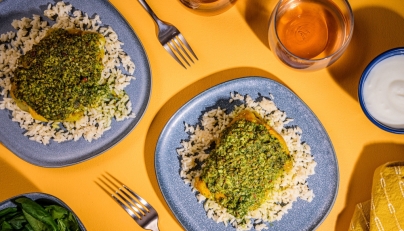 Parsi-style fish packets with spicy mint chutney. Lauren Bulbin/The Washington Post